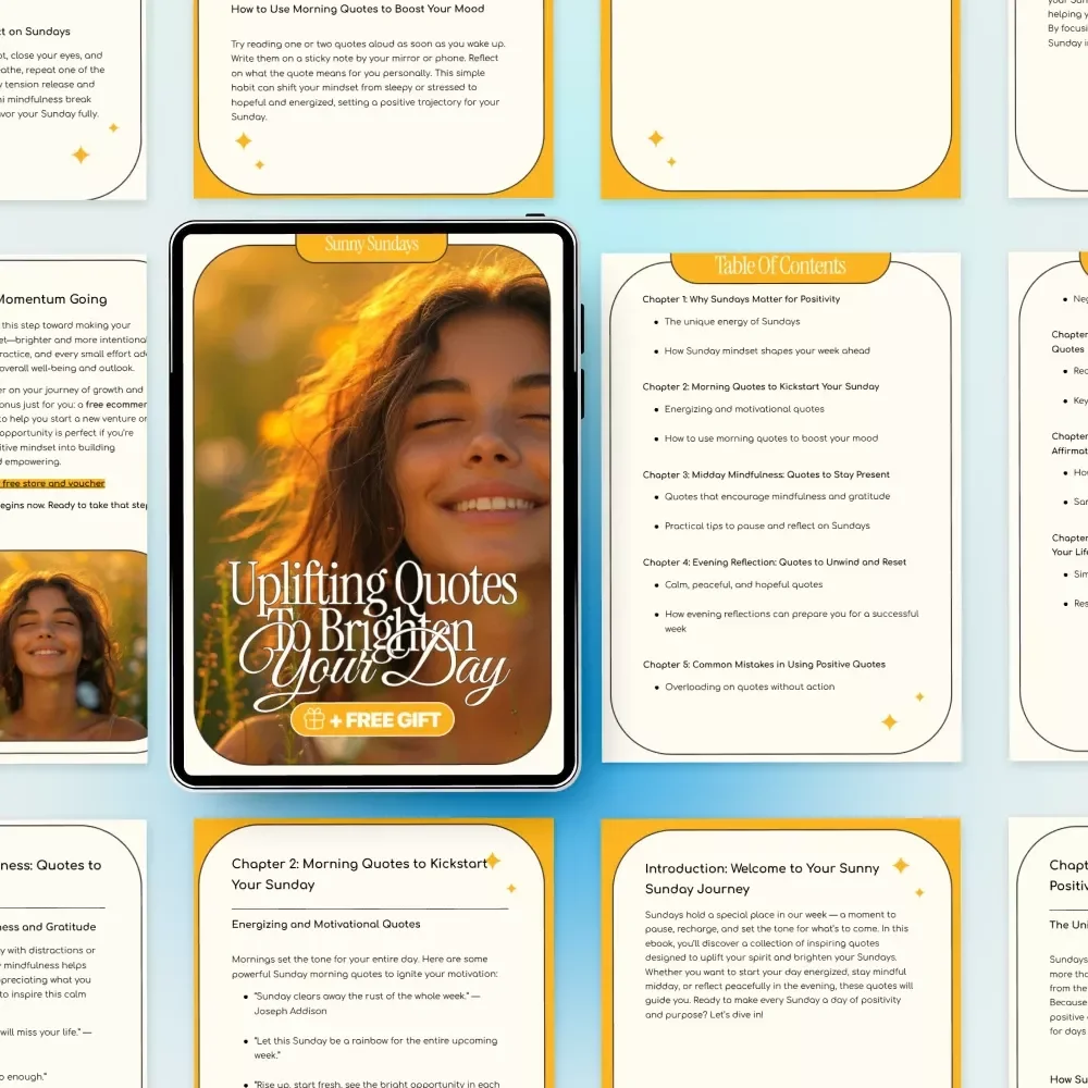 Sunny Sundays: Uplifting Quotes to Brighten Your Day – Sunday Positivity Guide, Inspirational Quotes eBook, Mindfulness & Affirmations Digital Download