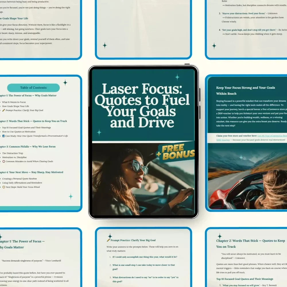 Laser Focus: Quotes to Fuel Your Goals and Drive - Digital Download Guide for Staying Focused and Achieving Your Goals