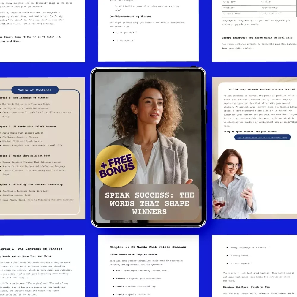 Speak Success: The Words That Shape Winners | Guide to Powerful Words for Success | Confidence Language, Mindset Shift, Personal Growth Digital Download