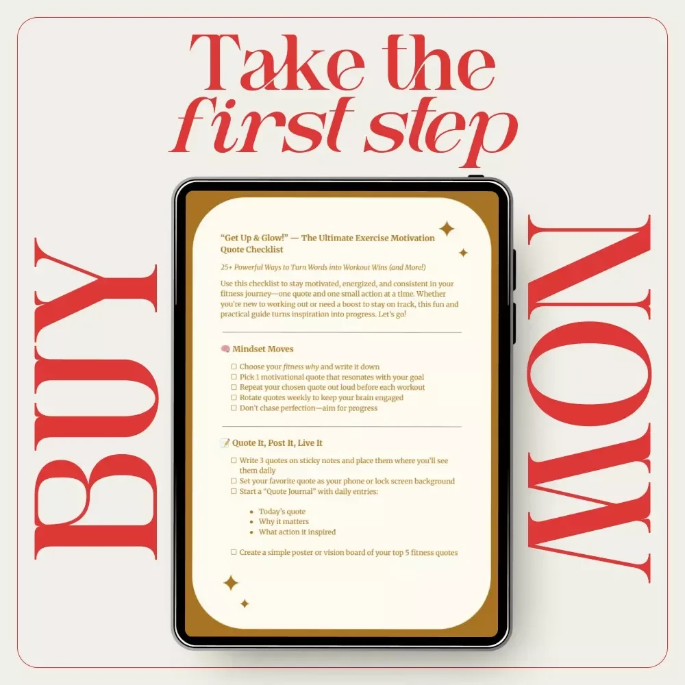 “Get Up & Glow!” — The Ultimate Exercise Motivation Quote Checklist | Printable Fitness Inspiration Guide with Exercise Quotes