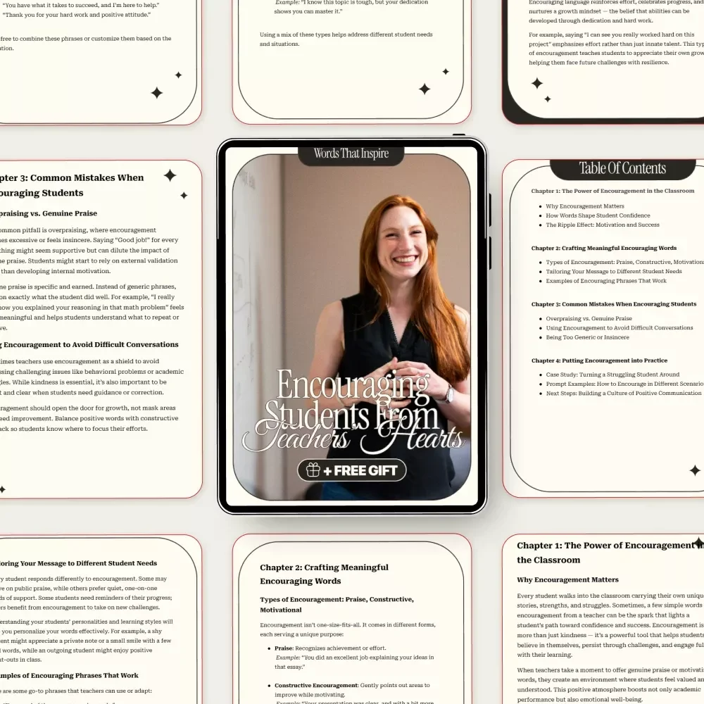 Words That Inspire: Encouraging Students from Teachers’ Hearts | Teacher Encouragement Guide, Classroom Motivation eBook, Positive Communication Checklist, Digital Download for Educators