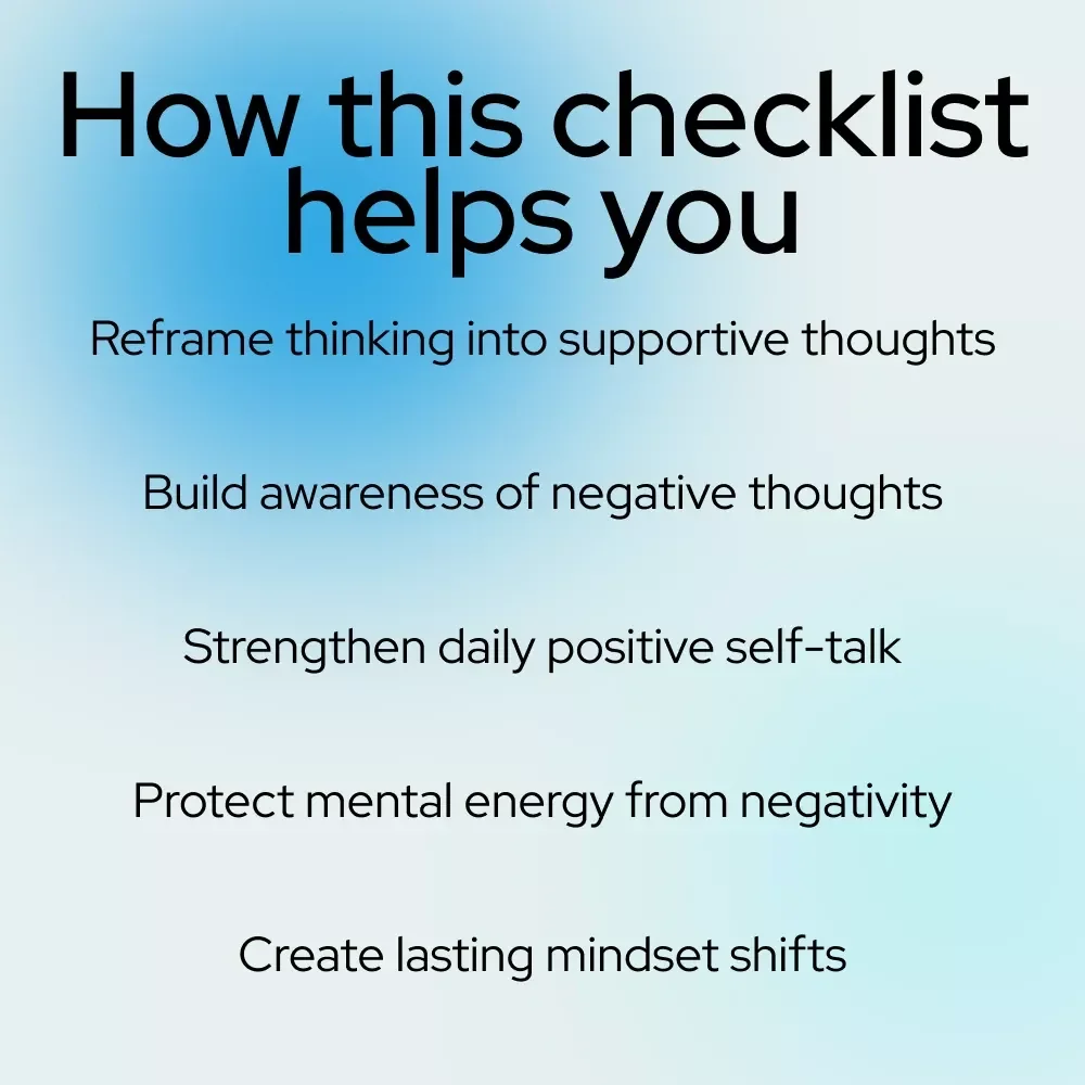 Checklist: Your Bright Side Boost — Easy Steps to Think Positive Every Day | Simple Daily Mindset Reset Guide | How to Get Positive Thoughts Checklist