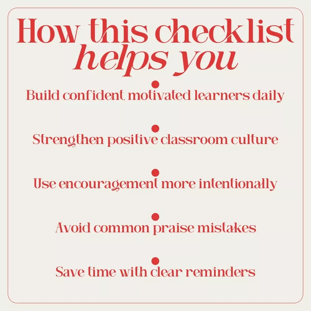 The Teacher’s Encouragement Power Checklist | Teacher Encouragement Checklist, Positive Classroom Culture Tool, Student Motivation & Confidence Building Digital Download