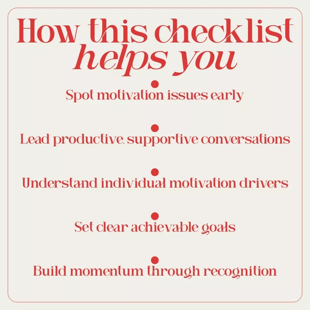 Motivate with Purpose: Your No-Fluff Checklist to Spark Employee Turnaround | Simple Guide on how to motivate low performing employees for Managers & Team Leaders