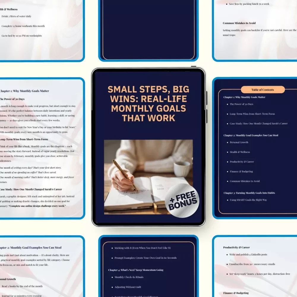 Small Steps, Big Wins: Real-Life Monthly Goals That Work - Digital Downloadable Guide for Personal Growth, Health, Finance, and More