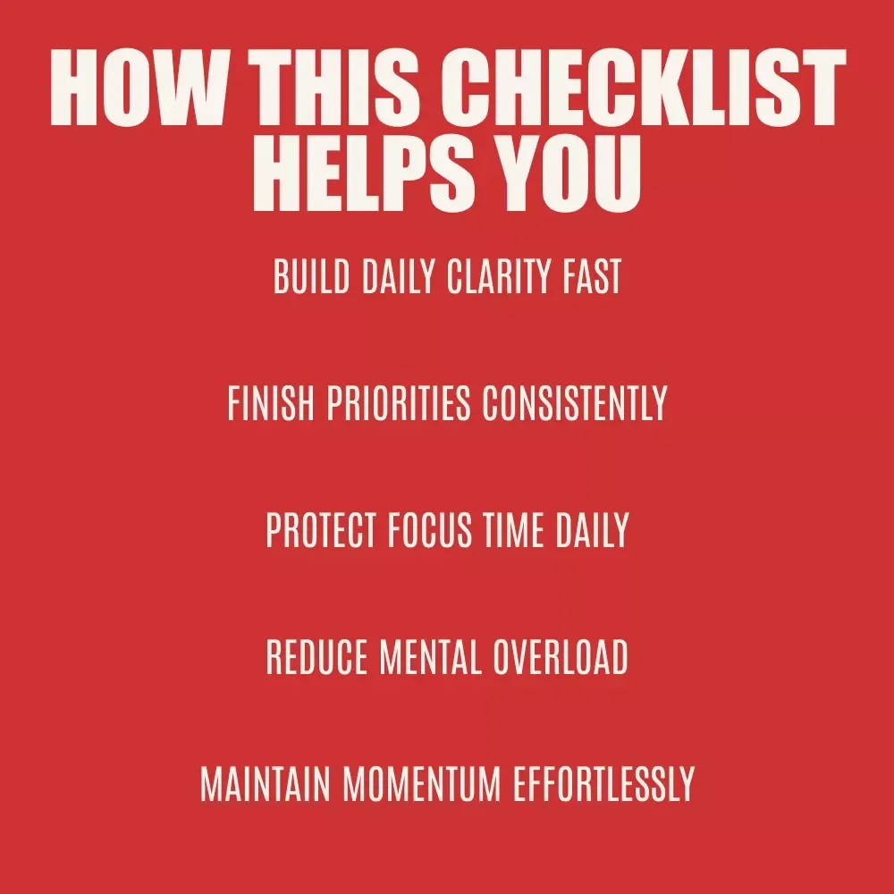 Power Productivity Checklist: 10 Daily Wins to Get Stuff Done (Without the Burnout) | Simple Steps to Being Productive Daily Planner Checklist