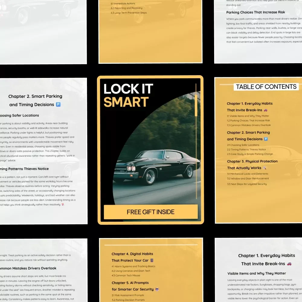 Lock It Smart – Car Theft Prevention Guide, Vehicle Security eBook, Smart Parking Checklist, AI Prompts for Car Safety, Digital Download
