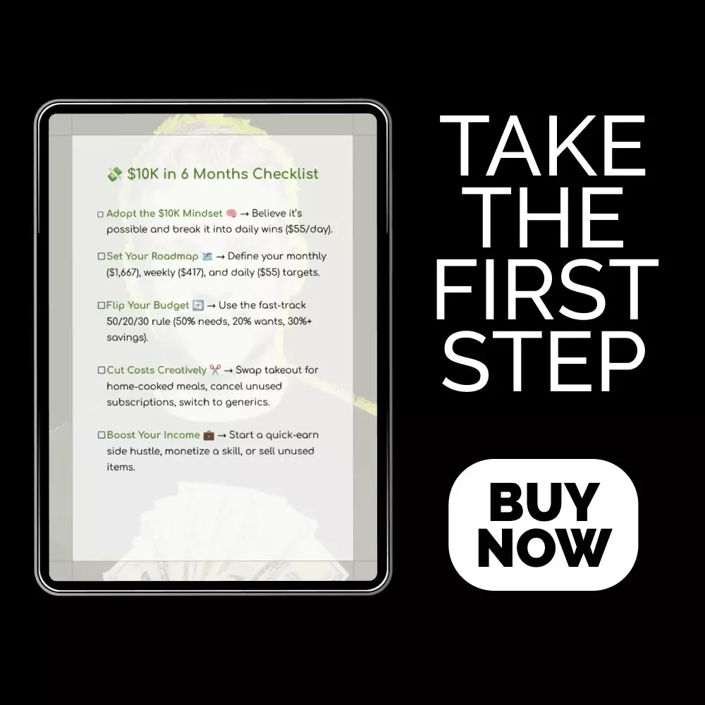 $10K in 6 Months Checklist – Simple Step-by-Step Guide on how to save 10k in 6 months | Printable Digital Savings Checklist