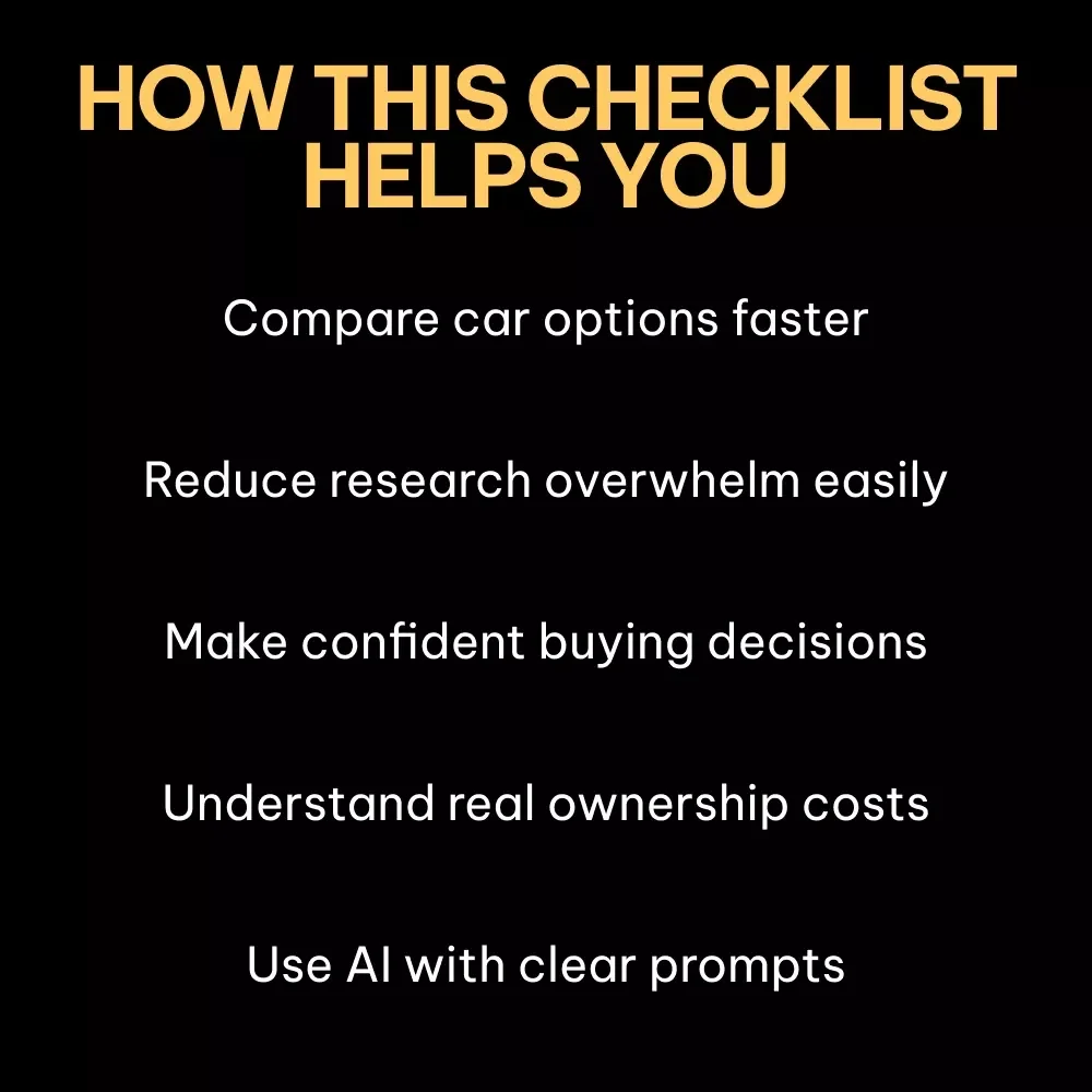 Smart Car Shopping Made Simple With AI | Digital Checklist Guide for Smarter Buying | Learn how to use ai to compare car options