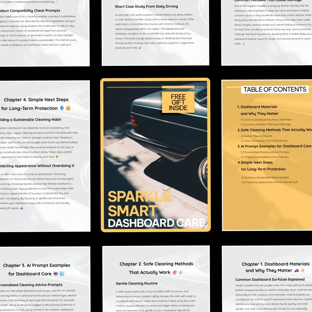 Sparkle Smart Dashboard Care | Digital Car Dashboard Cleaning Guide, Safe Interior Care eBook, Smart Maintenance Checklist Download