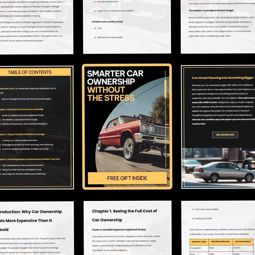 Smarter Car Ownership Without the Stress – Practical eBook Guide to ai for planning car ownership budget, Predict Hidden Costs, Plan Repairs & Make Confident Car Decisions