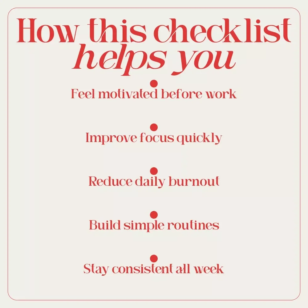 From Snooze to Spark – Your Workday Motivation Jumpstart Plan | Printable Checklist for how to get motivated to go to work | Daily Routine Reset & Productivity Boost