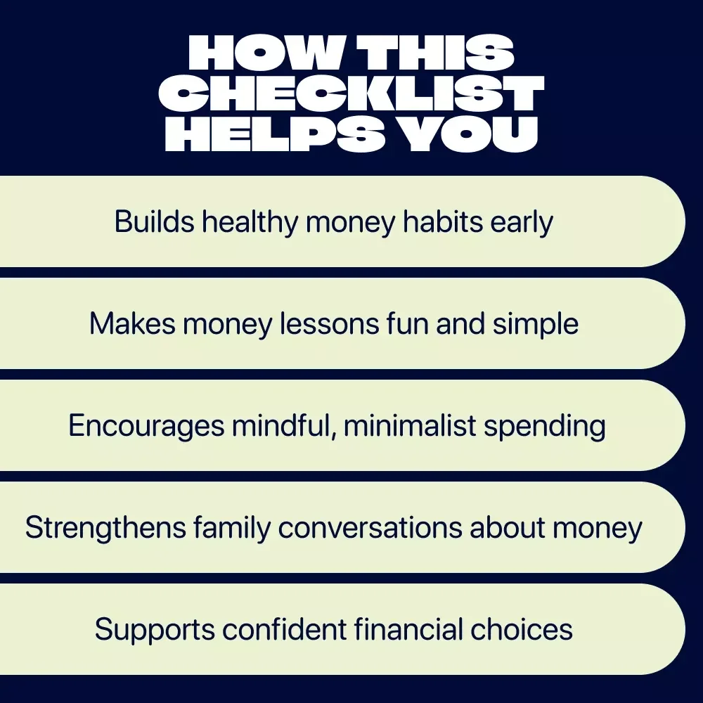 Spending Habits Checklist for Kids – Kids Money Skills Printable, Allowance & Minimalist Spending Guide for Families