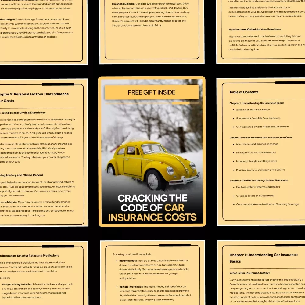Cracking the Code of Car Insurance Costs | Smart Car Insurance Guide, eBook & Checklist for Lower Premiums, Coverage Choices & AI Tools