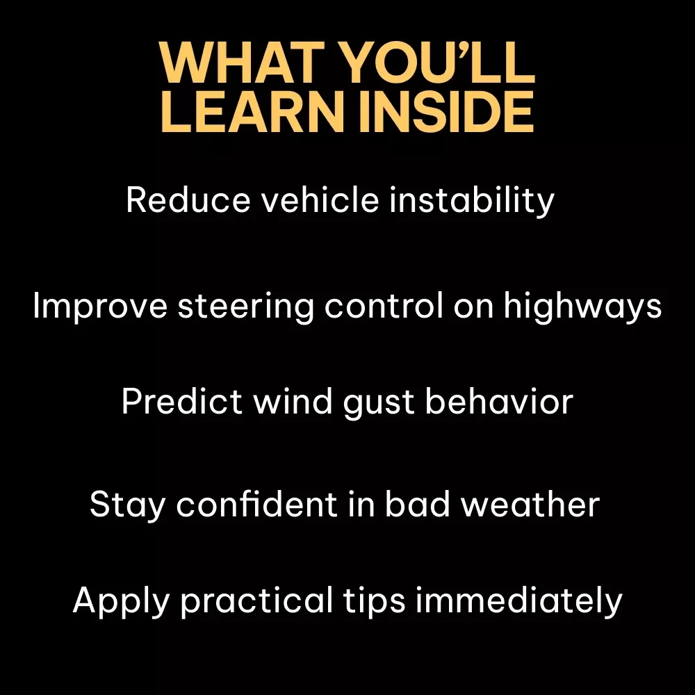 How Wind Impacts Car Handling – Practical Driving Safety Guide, Vehicle Stability eBook, Windy Conditions Driving Checklist, Digital Download for Confident Drivers