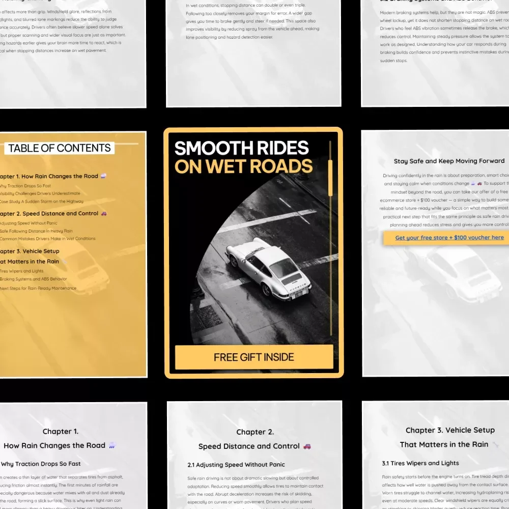 Smooth Rides on Wet Roads | Practical eBook Guide for Driving Safely in the Rain | Calm Confident Control on Rainy Roads