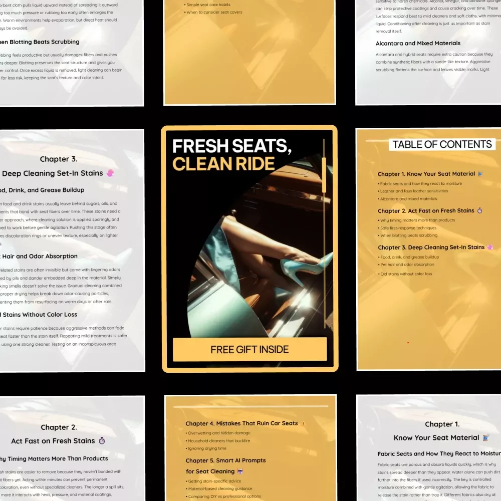 Fresh Seats, Clean Ride – Ultimate Car Seat Cleaning Guide, Stain Removal eBook, Interior Care Checklist, DIY Auto Detailing Digital Download