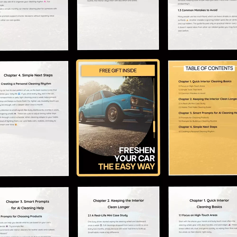 Freshen Your Car the Easy Way: Ultimate Digital Guide, eBook & Checklist for Interior Cleaning, Smart AI Prompts & Easy Car Care Routine