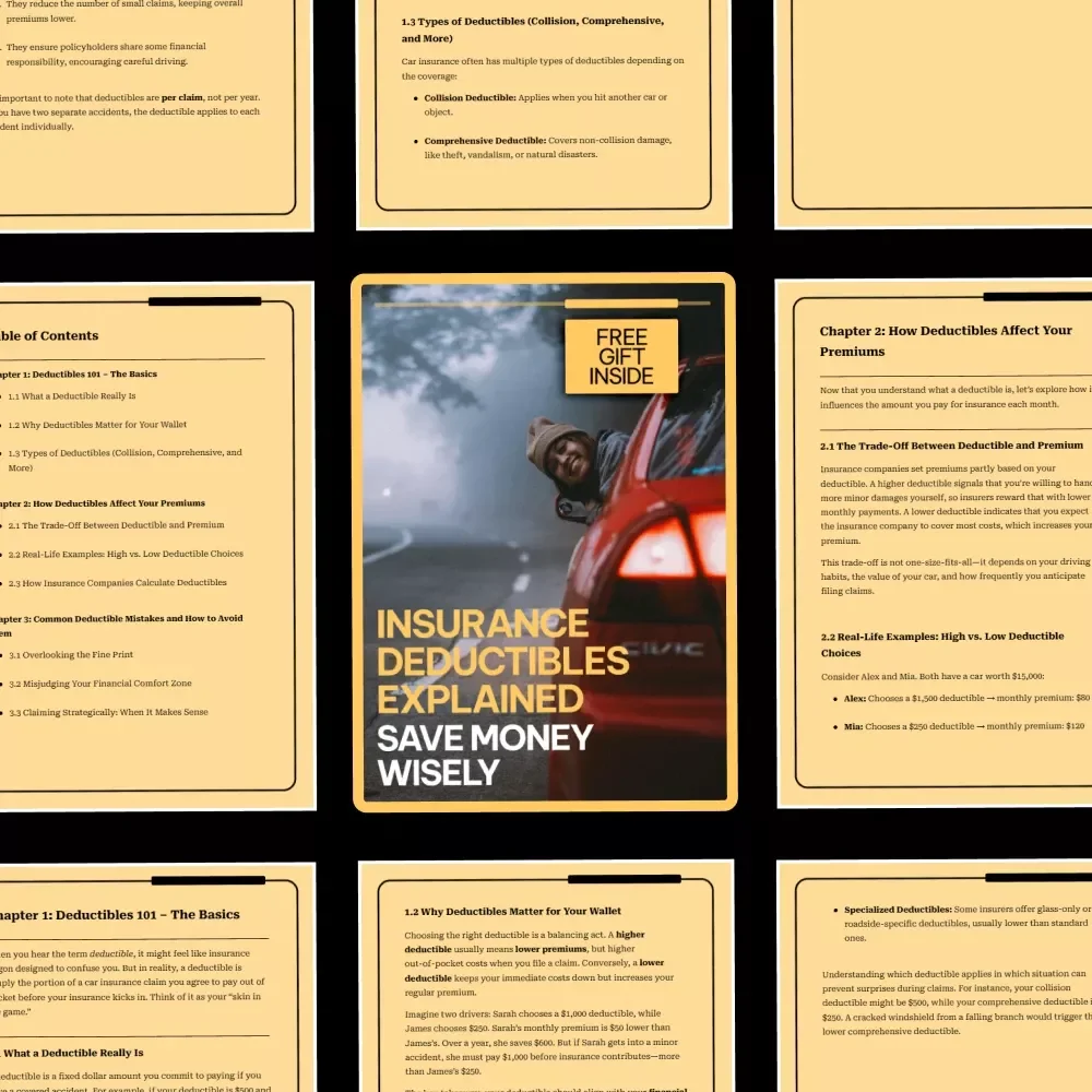 Insurance Deductibles Explained: Save Money Wisely | Ebook Guide on how car insurance deductibles work, Smart Premium Choices & Real-Life Examples
