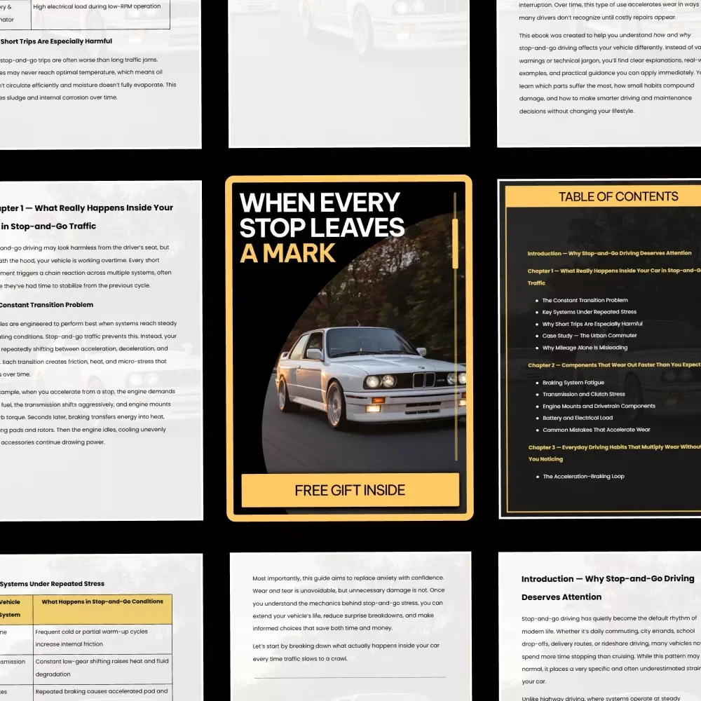When Every Stop Leaves a Mark – Stop-and-Go Driving Guide for City Drivers, Vehicle Wear & Maintenance eBook, Urban Car Care Digital Download