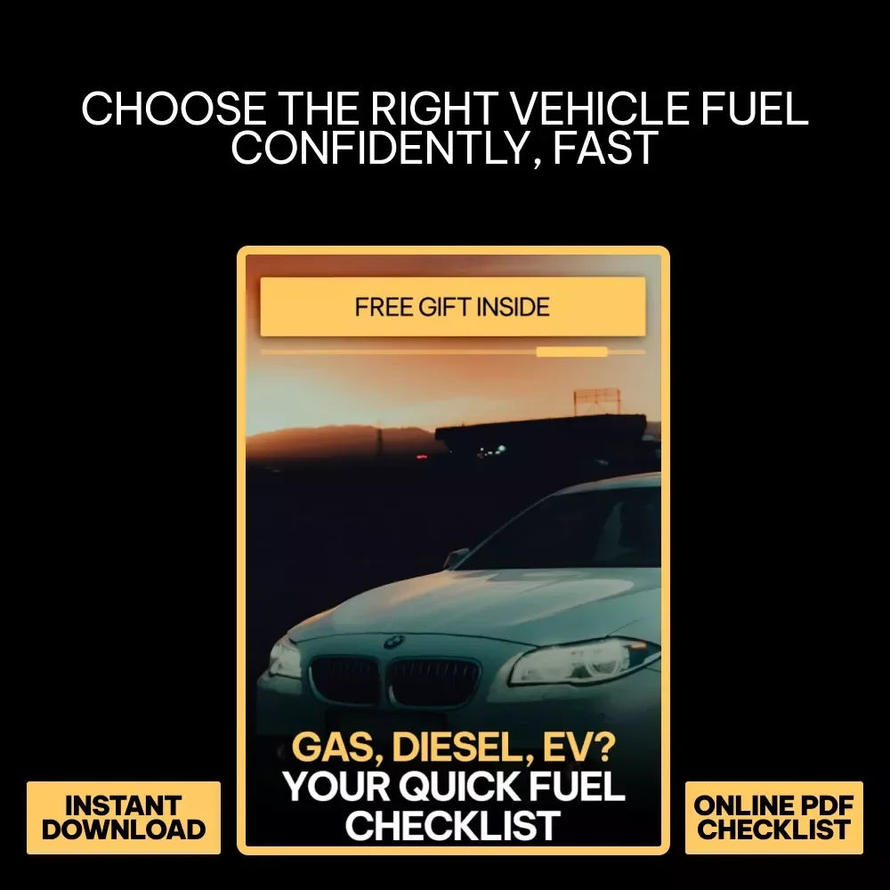 Gas, Diesel, EV? Your Quick Fuel Checklist | Car Fuel Comparison Guide, Gasoline Diesel Hybrid EV Decision Tool, Digital Download for Smart Vehicle Buyers