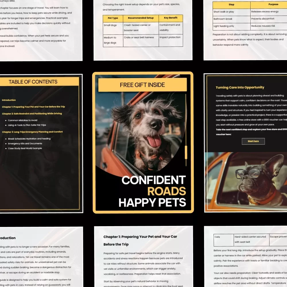 Confident Roads Happy Pets – Practical Pet Travel Safety Guide | How to Travel Safely With Pets in Cars | Digital Download