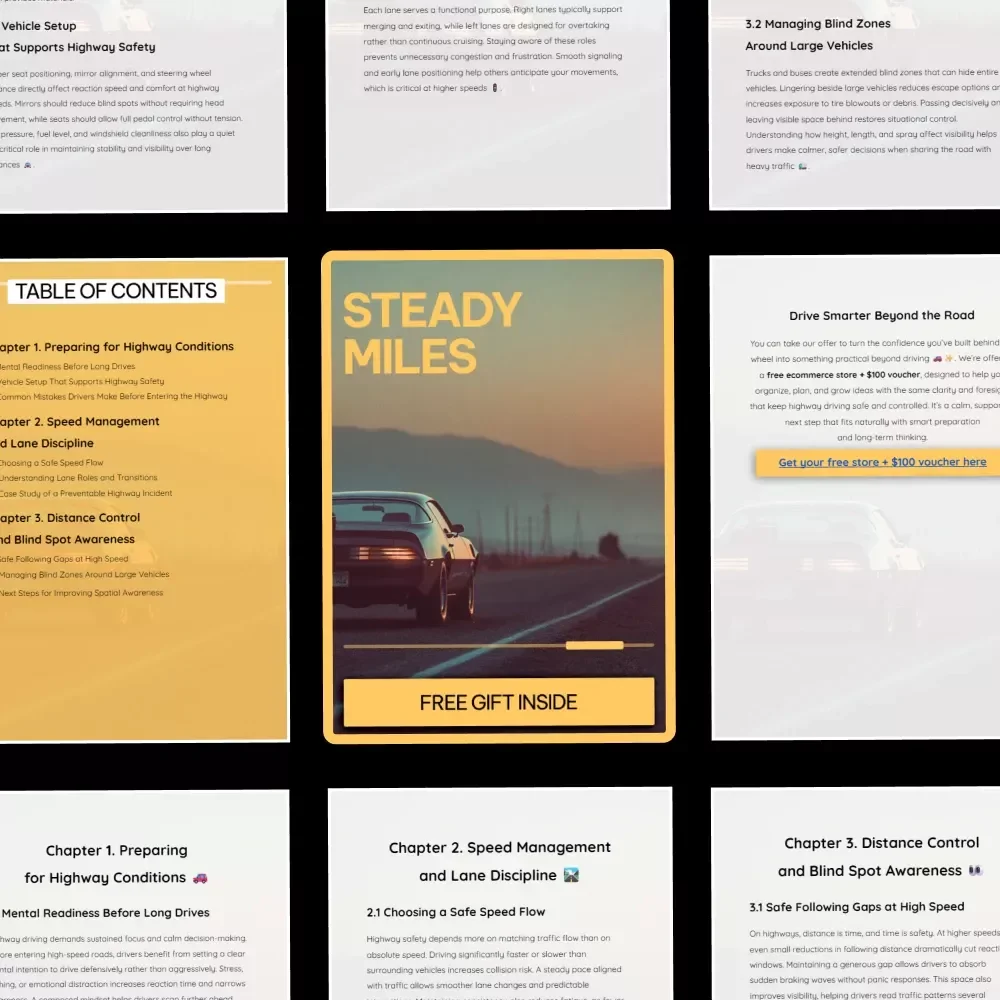 Steady Miles – Safety Advice for Highway Driving eBook | Practical Highway Safety Guide for Confident, Focused, Long-Distance Driving