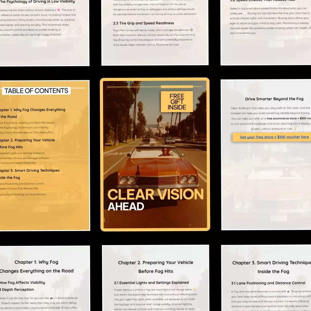 Clear Vision Ahead – Practical Fog Driving Safety Guide eBook for Safer Low-Visibility Driving, Smart Techniques, Real-World Lessons & AI Prompts