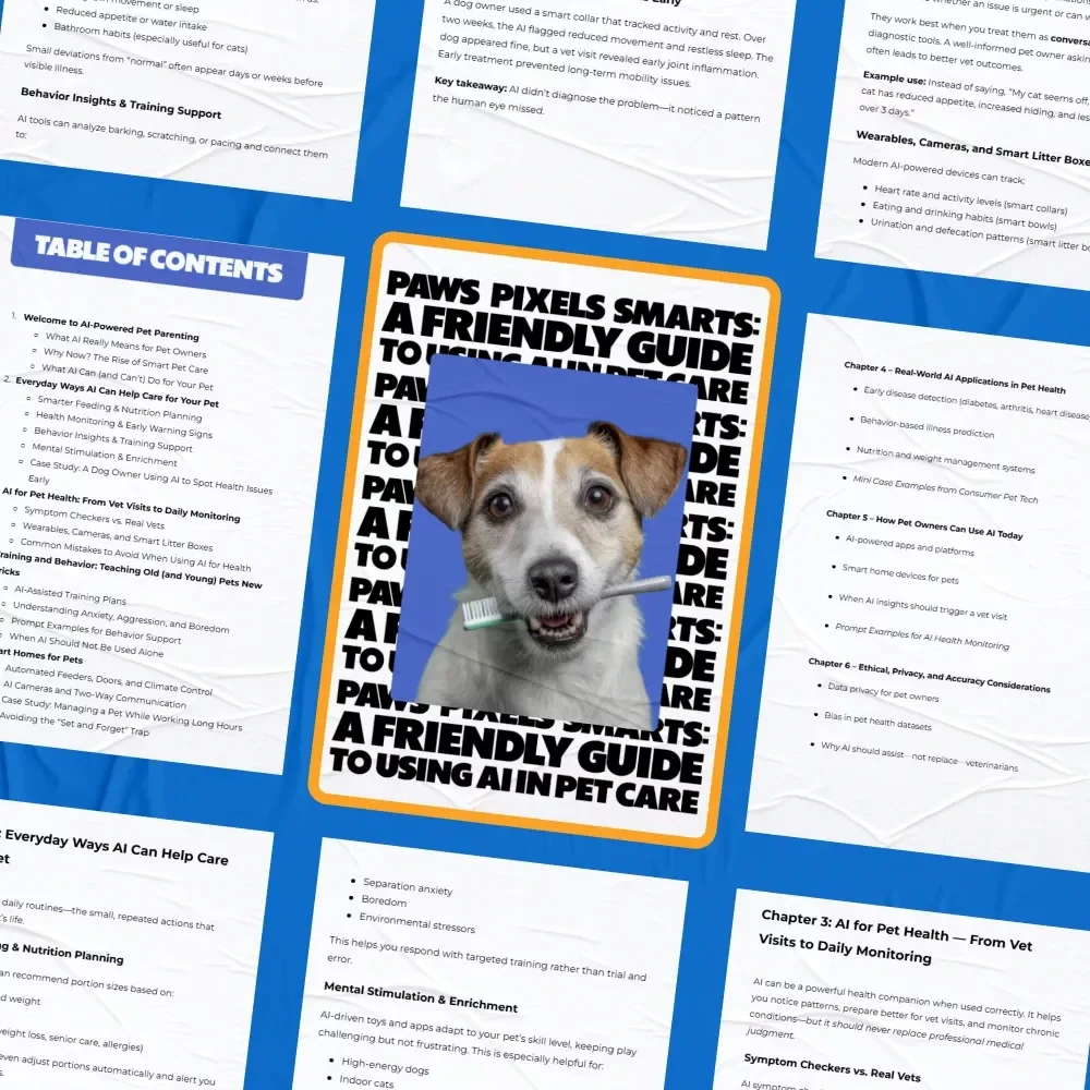 A Friendly Guide to Using AI in Pet Care | Easy Ebook on how to use ai in pet care | Smart Pet Health, Training & Daily Care for Modern Pet Owners