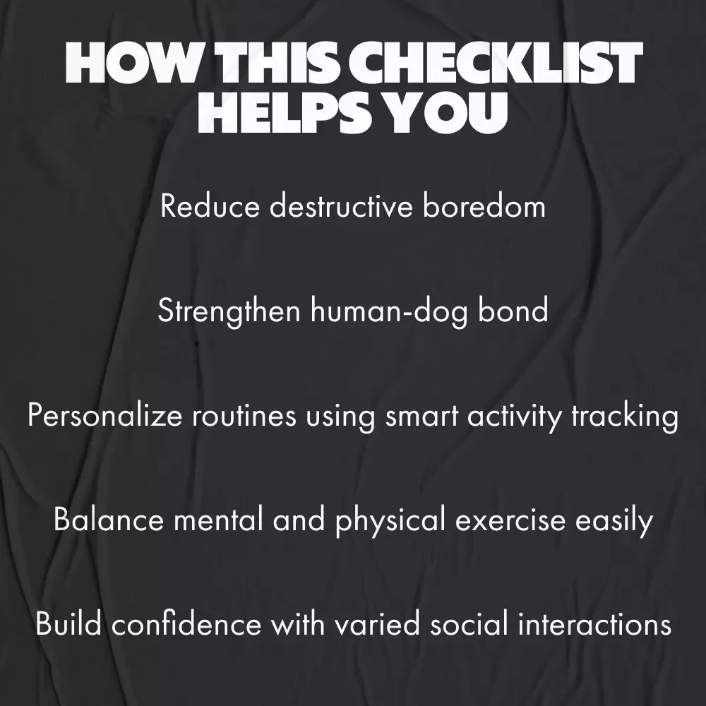 High Energy Dog Enrichment Checklist | Digital Download Guide for Mental Stimulation, Physical Exercise, Interactive Play with Humans, Social Interaction & AI for Smart Enrichment