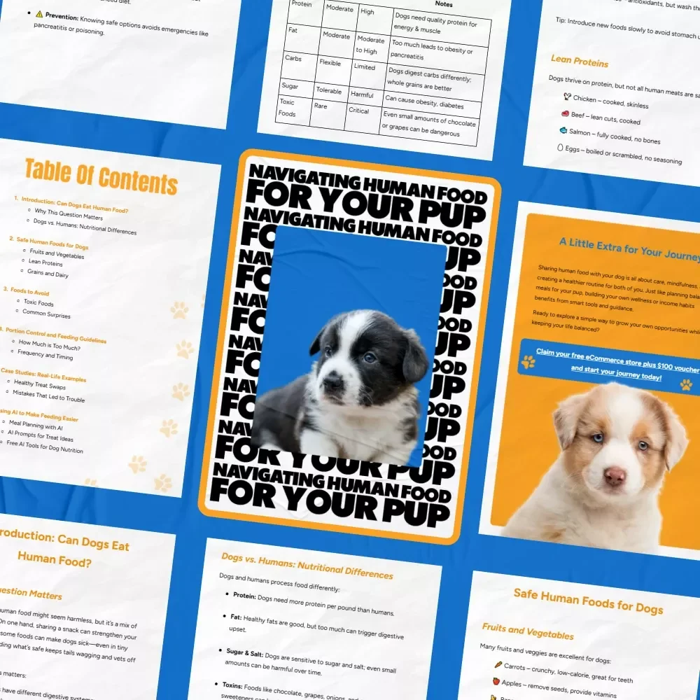 Navigating Human Food for Your Pup – Practical Dog Feeding eBook Answering “can I feed my dog human food” | Safe Foods, Toxic Foods & Easy Meal Planning Guide