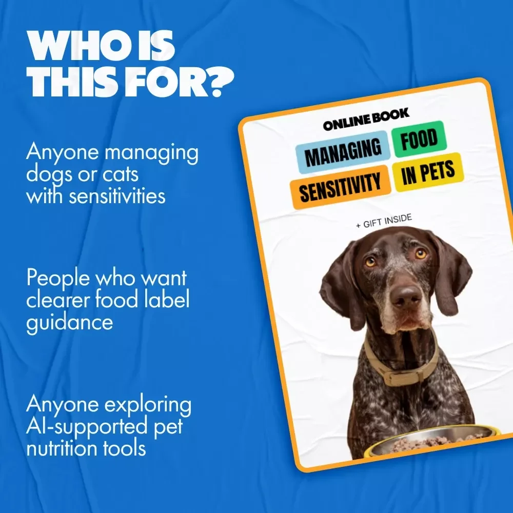 Managing Food Sensitivity in Pets – Practical eBook Guide Food Sensitivity in Pets Explained for Dogs & Cats, Diets, Symptoms, and AI Tools