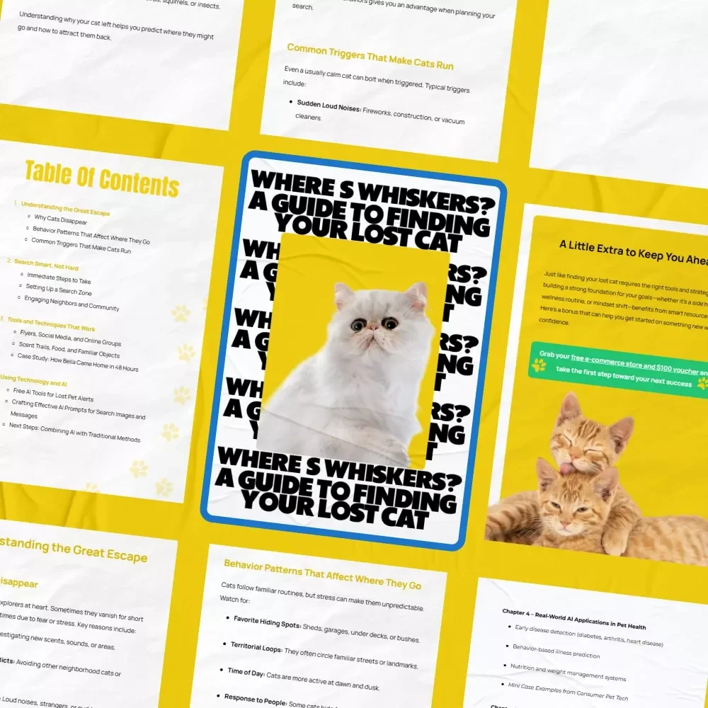 Where’s Whiskers? A Guide to Finding Your Lost Cat | Digital Download Guide for Pet Owners | how to find a lost cat Tips & Search Strategies | Lost Cat Recovery Checklist & eBook