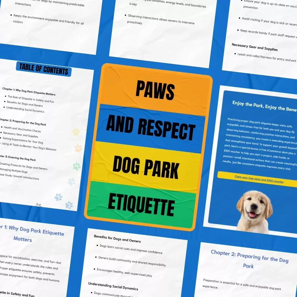 Paws and Respect: Dog Park Etiquette | dog park etiquette explained | Printable Guide eBook for Better Dog Park Behavior & Confident Pet Parents