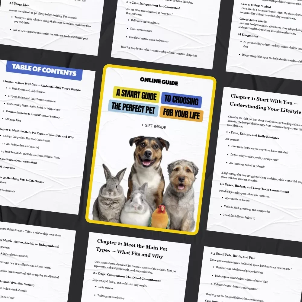 A Smart Guide to Choosing the Perfect Pet for Your Life – Digital Guide on how to pick the right pet for your lifestyle, Pet Decision Checklist & Practical Planning Tool