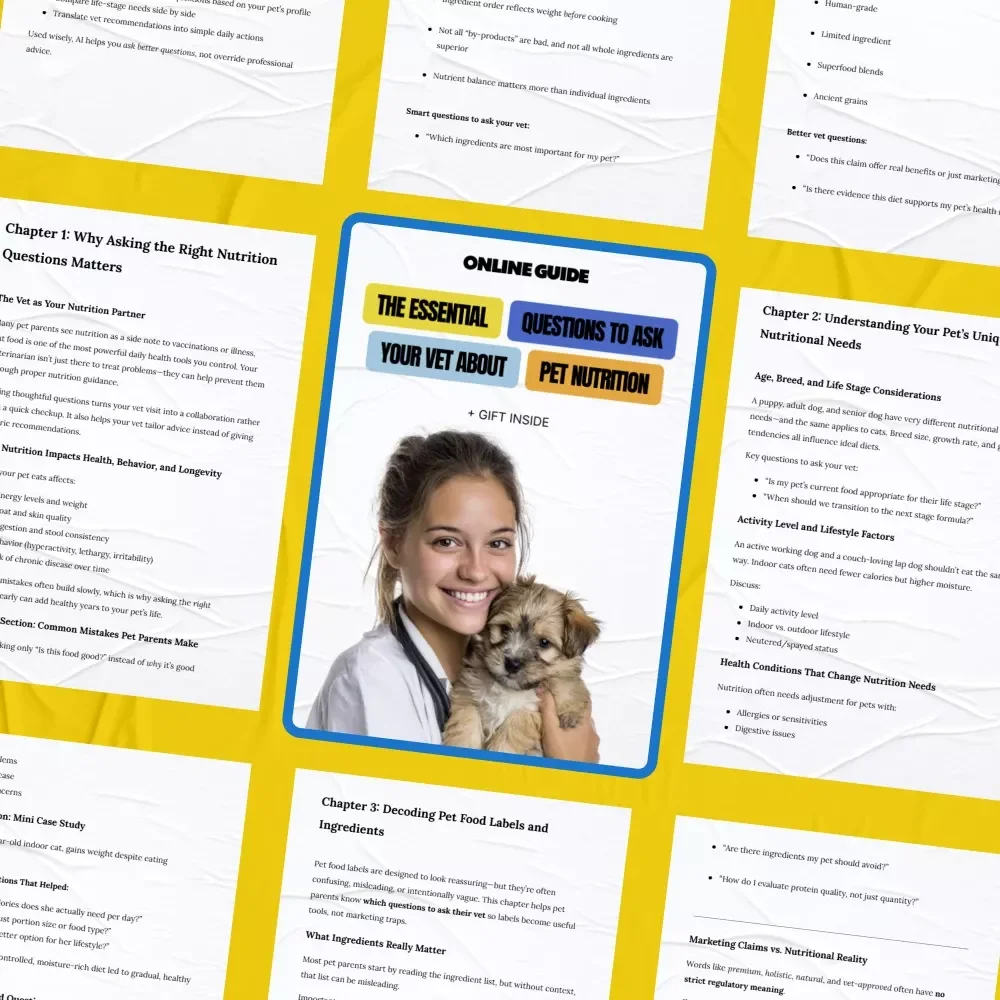 The Essential Questions to Ask Your Vet About Pet Nutrition | Practical eBook for Smarter Feeding Decisions, Vet Visit Prep & Confident Pet Parents