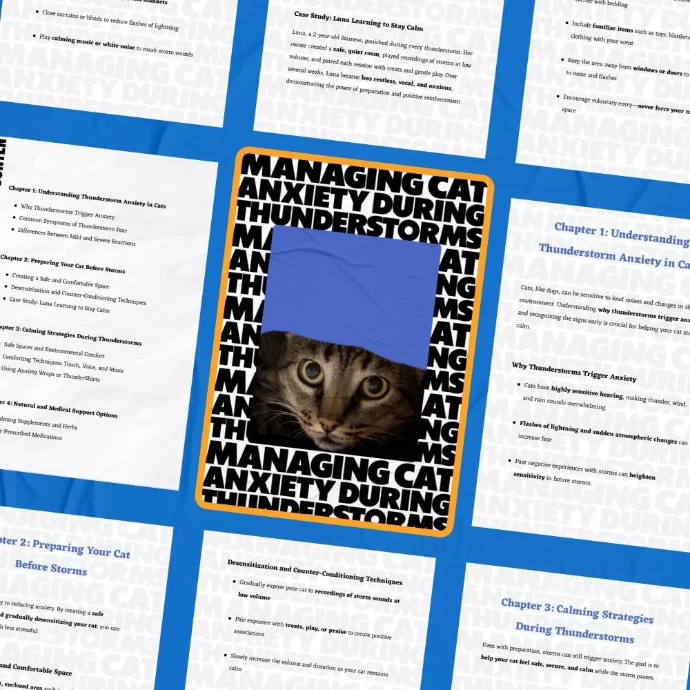 Managing Cat Anxiety During Thunderstorms | Calm Your Cat with Confidence | Practical eBook Guide for cat anxiety at thunderstorms