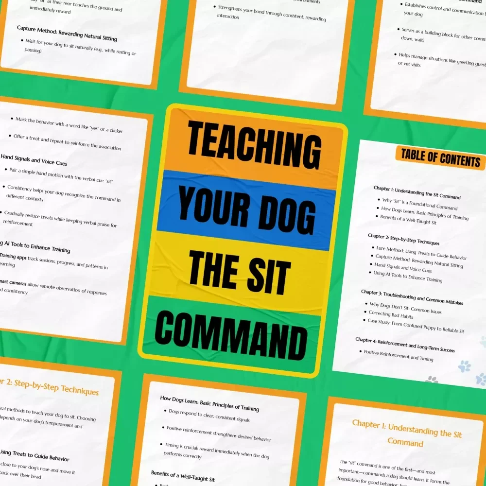 Teaching Your Dog the Sit Command | Dog Training Guide Download, Puppy Obedience eBook, Instant Digital PDF for Beginners & Pet Owners