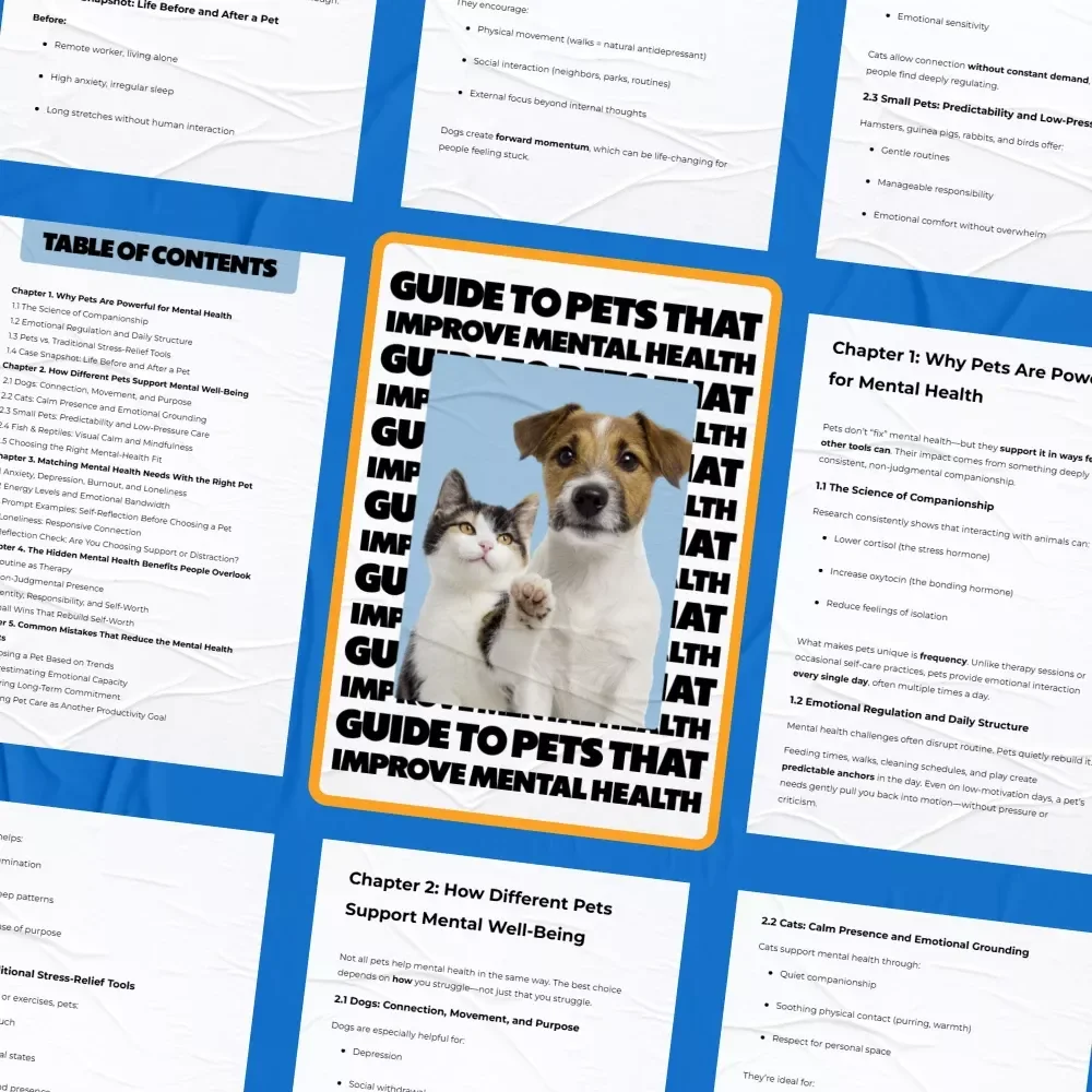 Guide to Pets That Improve Mental Health | Practical eBook on Choosing the Right Pet for Emotional Well-Being, Calm, Connection & Daily Support