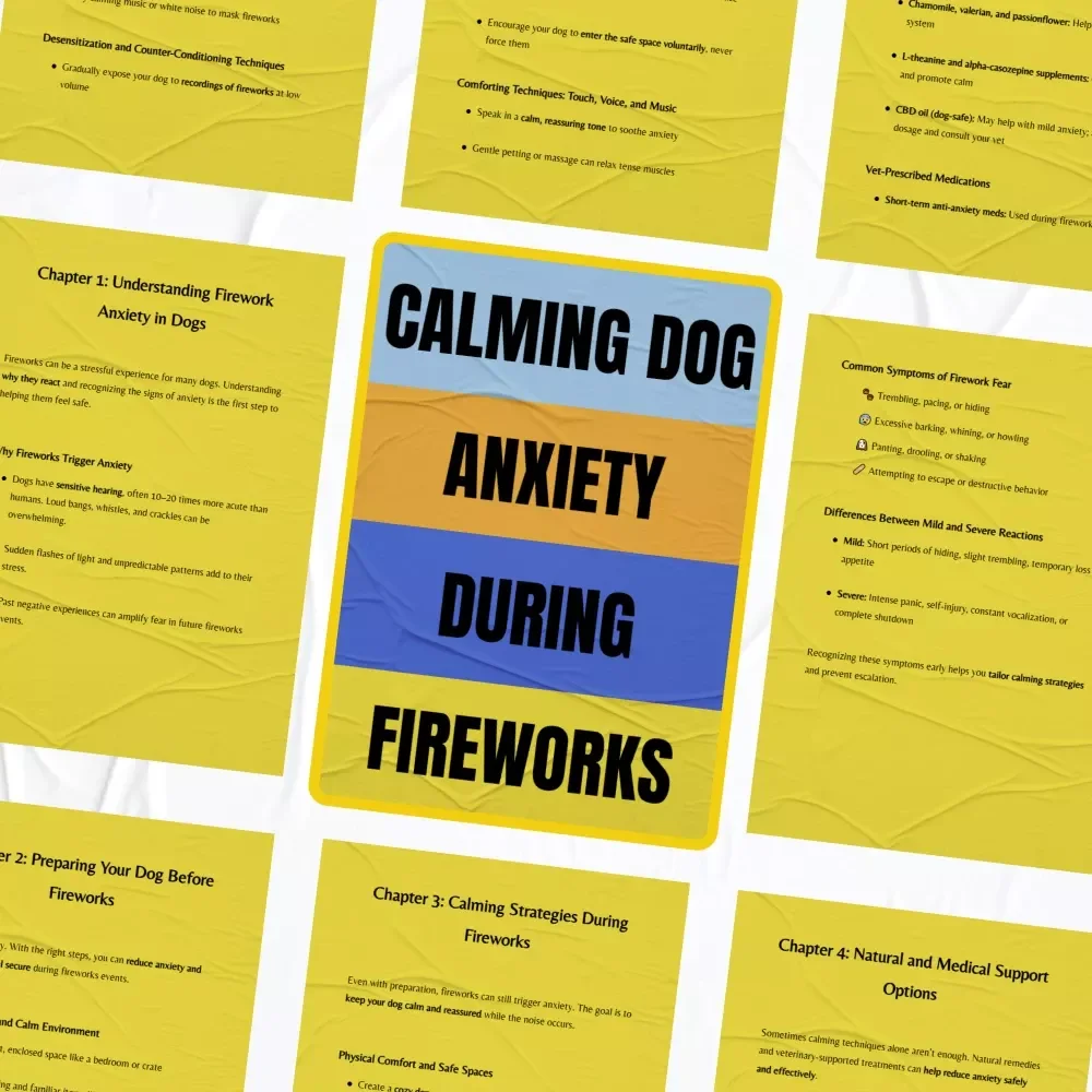 Calming Dog Anxiety During Fireworks | Practical eBook Guide for dog anxiety at fireworks | Stress-Free Holidays for Anxious Dogs