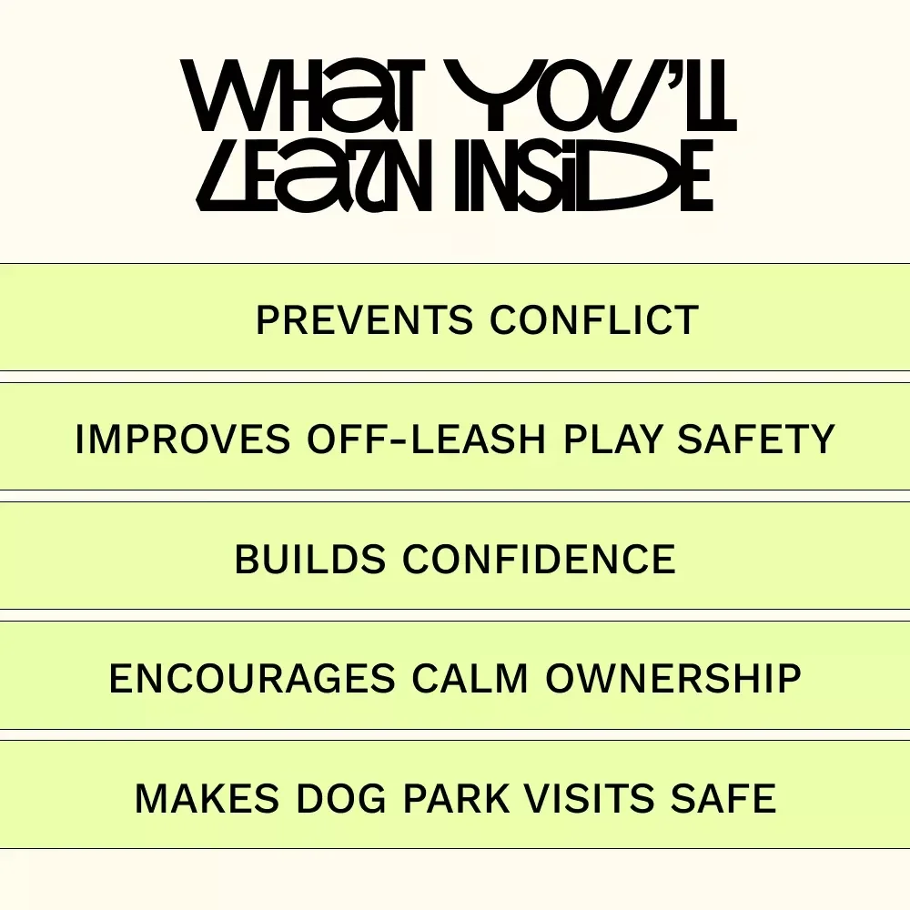 Happy Dogs Shared Spaces – Dog Park Etiquette Guide for Safe Off Leash Play, Reading Dog Body Language, Calm Owner Behavior & Modern AI Tools for Behavior Tracking | Instant Digital Download
