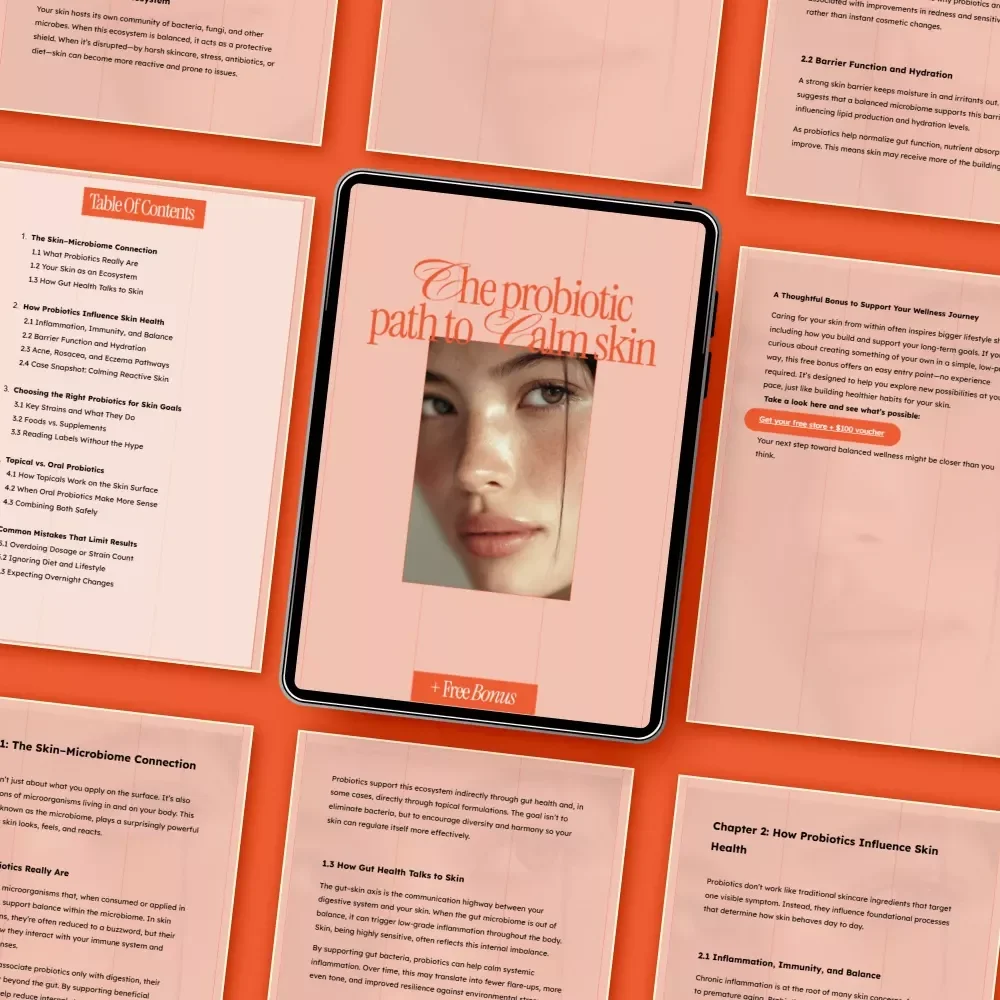The Probiotic Path to Calm Skin – Ebook Guide on how probiotics affect skin health, Gut–Skin Connection, Clear & Balanced Complexion