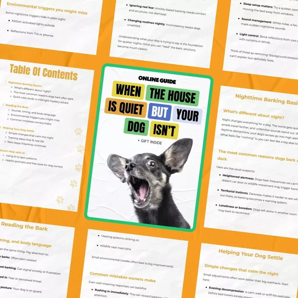 When the House Is Quiet but Your Dog Isn’t – Nighttime Barking Guide | why does my dog bark at night | Calm Evenings Digital Download