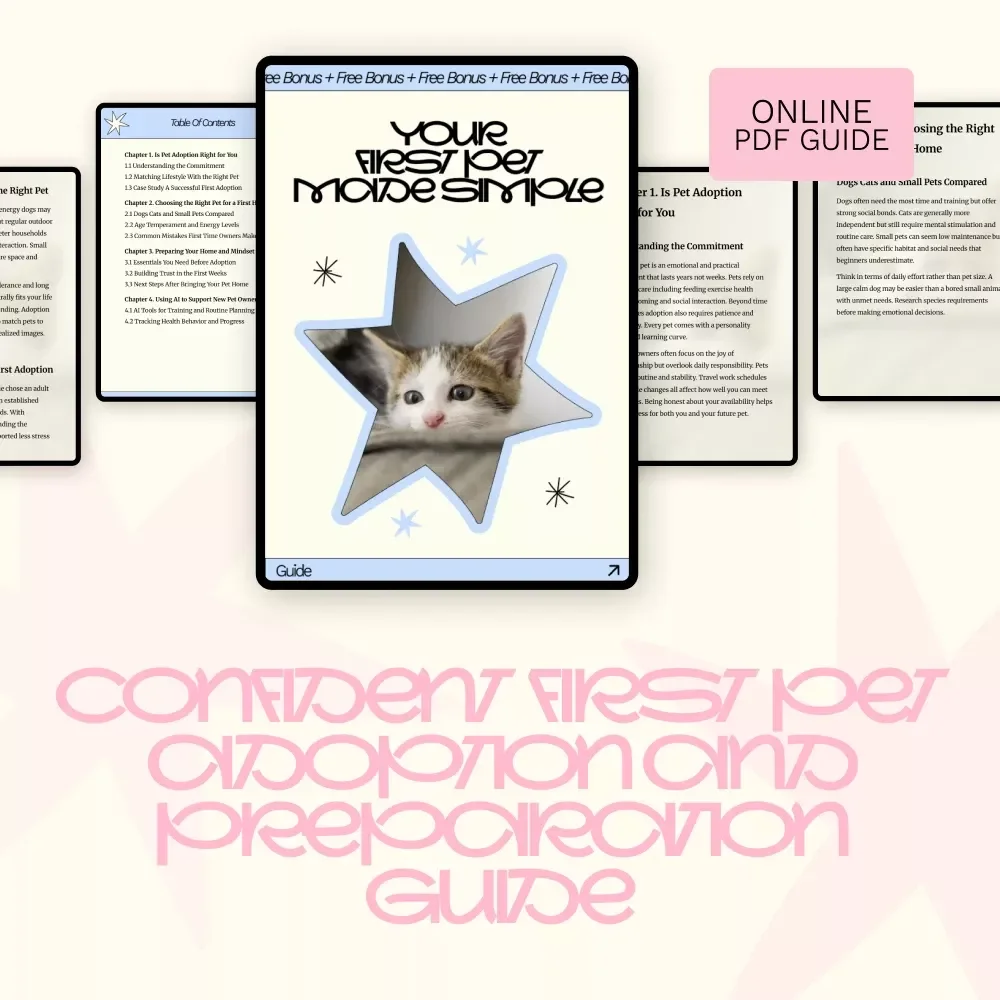 Your First Pet Made Simple | Beginner-Friendly Guide to Pet Adoption for First Time Owners, Choosing the Right Pet, Home Prep & Smart AI Support