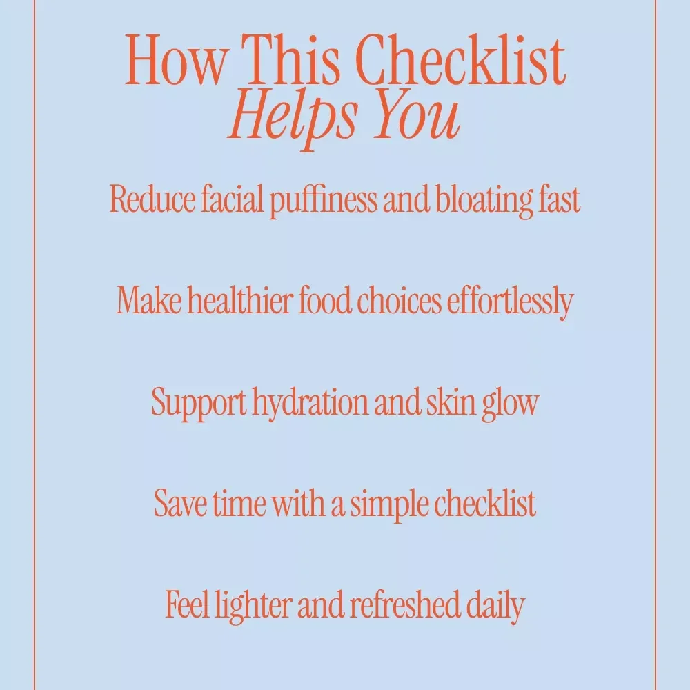 De-Puff Daily: Easy Food Fixes | Foods That Reduce Puffiness Checklist | Digital Download for Bloating & Facial Puffiness