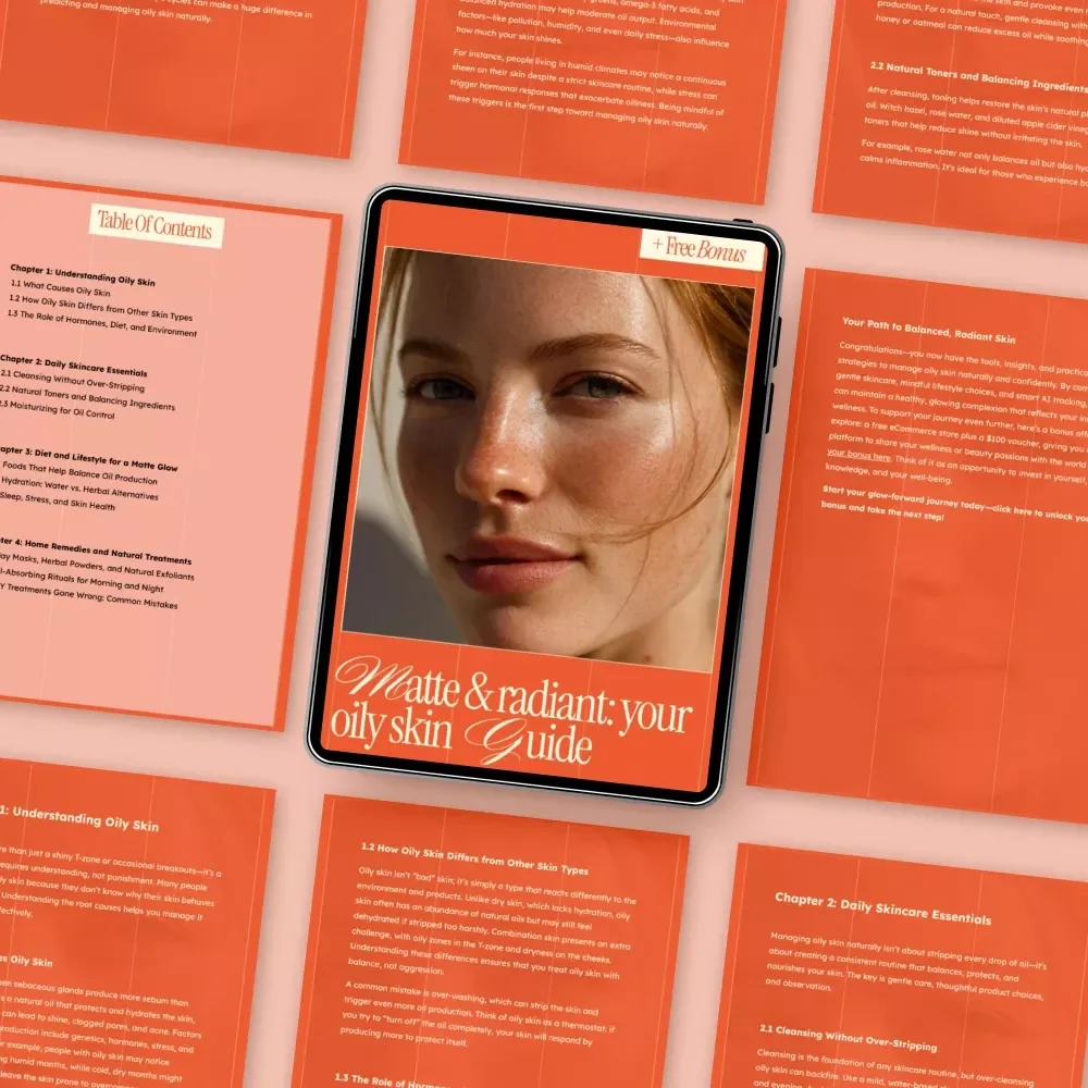 Matte & Radiant: Your Oily Skin Guide | Natural Skincare eBook with Tips for Managing Oily Skin Naturally, Daily Routines, Diet & AI Skin Tools