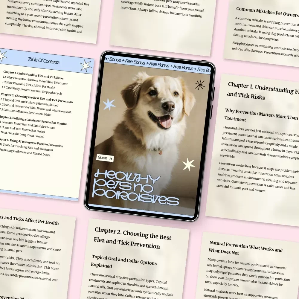 Healthy Pets No Parasites – A Practical Guide to the Best Flea and Tick Prevention for Dogs & Cats | Simple Routines, Natural Options & Smart AI Tools