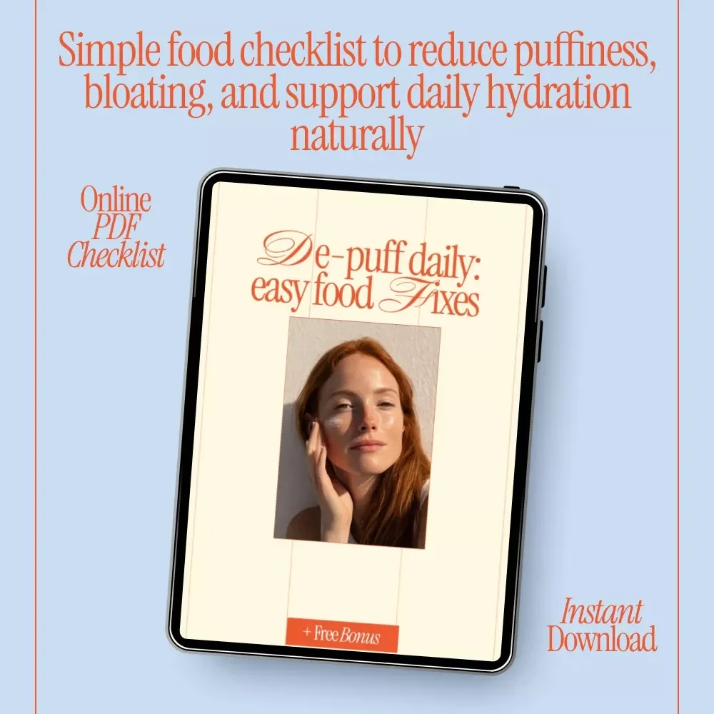 De-Puff Daily: Easy Food Fixes | Foods That Reduce Puffiness Checklist | Digital Download for Bloating & Facial Puffiness