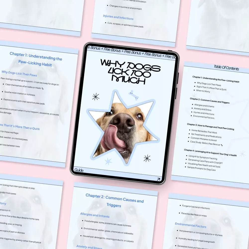 Why Dogs Lick Too Much – Dog Paw Licking Guide, Pet Health eBook, Stop Dogs Lick Paws Checklist, Anxiety & Allergy Support for Dog Owners
