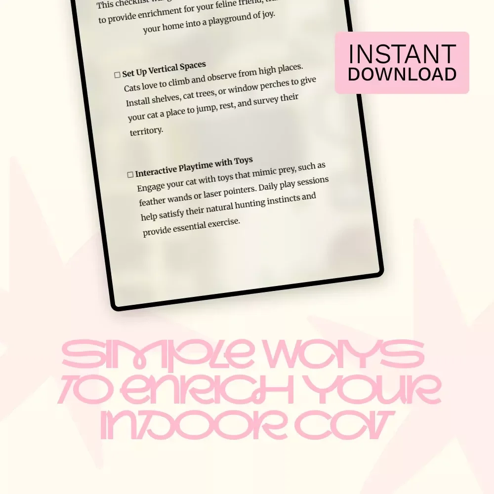 Cat Indoor Enrichment Ideas Checklist | Simple & Fun cat indoor enrichment ideas for Happy, Healthy Indoor Cats | Digital Download